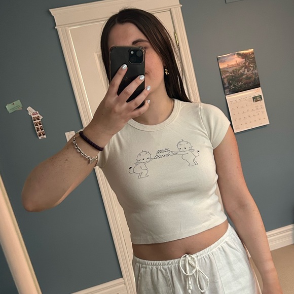 Brandy Melville Little Devil White Tshirt - Picture 2 of 5